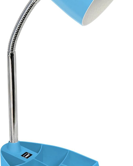 Simple Designs LD1056-BLU Gooseneck Organizer Desk Lamp with iPad/Tablet Stand or Book Holder and USB Port, Blue - LeafyLoom