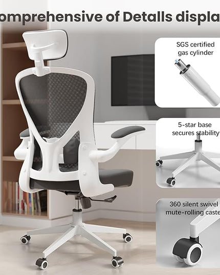 Ergonomic Office Chair - Comfy Desk Chairs with Wheels and Arms, 500LB Heavy Duty Mesh Computer Chairs with Comfortable Head Lumbar Back Support for Office, Bedroom, Study and College Dorm - LeafyLoom
