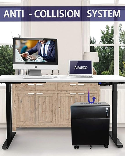 AIMEZO Heavy Duty Standing Desk Frame, Dual Motor Electric Height Adjustable Sit Stand Desk Frame with 4 Memory Preset Button, USB Charging Port for Home Office (2 Tier Legs, Black) - LeafyLoom