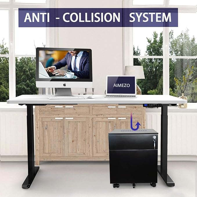 AIMEZO Heavy Duty Standing Desk Frame, Dual Motor Electric Height Adjustable Sit Stand Desk Frame with 4 Memory Preset Button, USB Charging Port for Home Office (2 Tier Legs, Black) - LeafyLoom