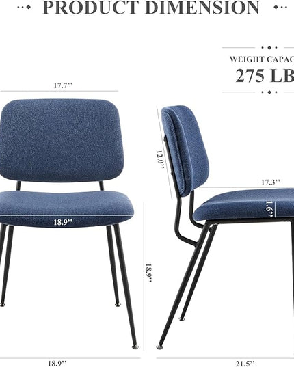COLAMY Modern Upholstered Fabric Dining Room Accent Diner Stylish Kitchen Chairs with Solid Metal Legs, set of 2, Blue - LeafyLoom