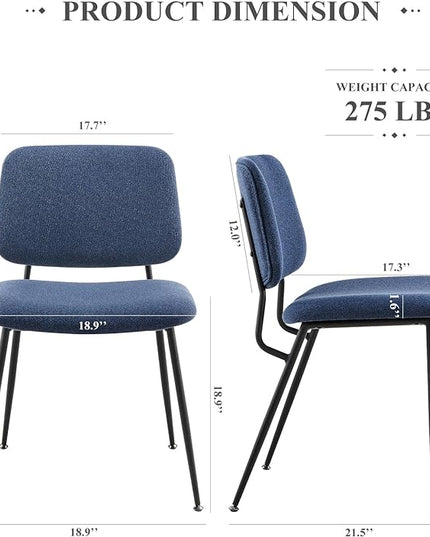 COLAMY Modern Upholstered Fabric Dining Room Accent Diner Stylish Kitchen Chairs with Solid Metal Legs, set of 6, Blue - LeafyLoom