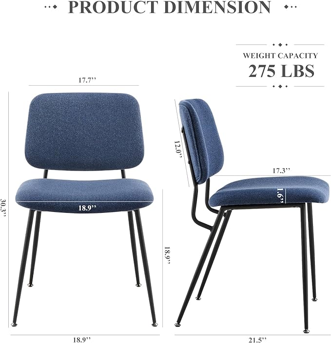 COLAMY Modern Upholstered Fabric Dining Room Accent Diner Stylish Kitchen Chairs with Solid Metal Legs, set of 6, Blue - LeafyLoom