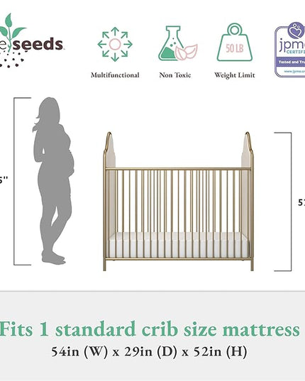 Little Seeds Piper Upholstered Metal Crib, Gold - LeafyLoom
