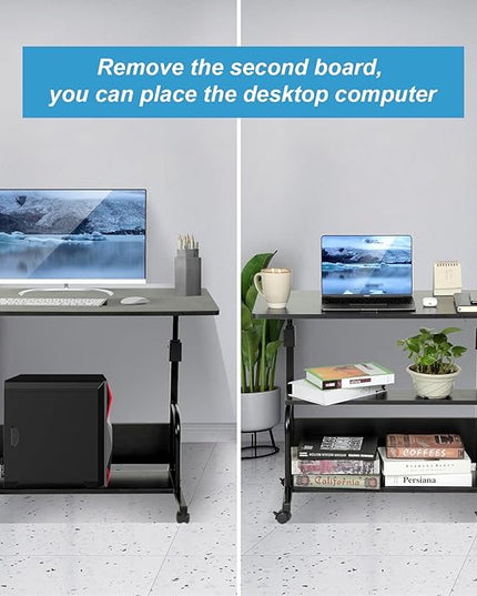 Portable Rolling Desk Adjustable Laptop Desk Small Standing Desk Home Office Desks for Small Spaces Table, 31.5" Black Uplift Student Study Desk Mobile Computer Work Desk on Wheels - LeafyLoom