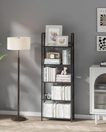 Bookshelf Storage Shelf Bookcase Freestanding Storage Stand Book Organizer for Living Room, Bedroom, Kitchen, Rust Resistance,Easy Assembly Multi-Functional Organizer (5 Tiers, Black) - LeafyLoom