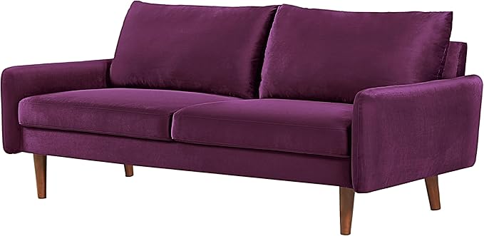 US Pride Furniture Kent Modern Velvet Sofa, Comfortable 3 Seater Couch for Living Rooms and Small Spaces, Ideal Studio Apartment Furniture with Sleek Design, Eggplant - LeafyLoom