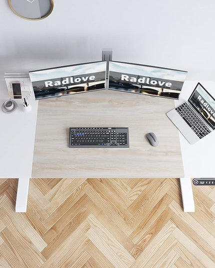 Radlove Electric Height Adjustable Standing Desk, 63x 30 Inches Stand Up Desk Workstation, Splice Board Home Office Computer Standing Table Ergonomic Desk (White+ Oak, 63x30'') - LeafyLoom