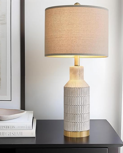 25" Modern Ceramic Lamps Single Table Lamp for Living Room Bedroom Farmhouse Nightstand Bedside Lamps - LeafyLoom