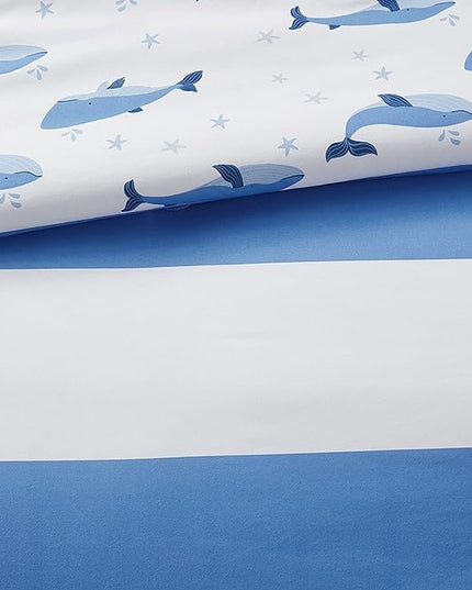 Mizone Kids Blake Reversible Dolphin Comforter Set - Adventure Animal Adorable Print with Stripe Reverse, Fun Bedroom Décor, Modern All Season Kids Bedding, Matching Sham, Full/Queen, Blue 3 Piece - LeafyLoom