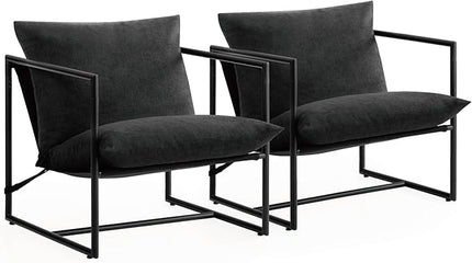 ZINUS Aidan Sling Accent Chair, Pack of 2, Metal Framed Armchair with Shredded Foam Cushioning, Black - LeafyLoom