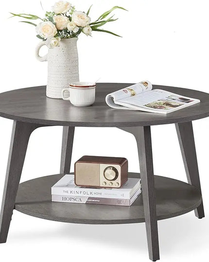 VASAGLE Round Coffee Table, 2 Tier Coffee Table with Storage, for Living Room, 31.5 x 17.7 Inches, Easy to Assemble, Misty Gray ULCT243G68 - LeafyLoom