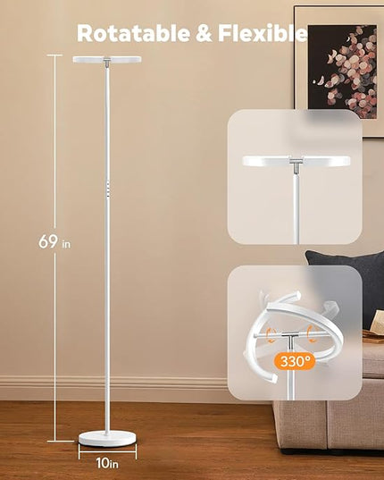 White RGBCW Floor Lamp, Bright Color Changing RGB Standing Lamp, Modern Stepless Dimmable LED Tall Lamp with Remote Control, 20W 3000-6000K Floor Lamps for Living Room, Bedroom, Office - LeafyLoom