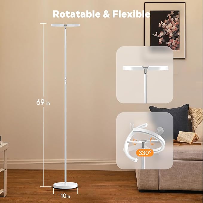 White RGBCW Floor Lamp, Bright Color Changing RGB Standing Lamp, Modern Stepless Dimmable LED Tall Lamp with Remote Control, 20W 3000-6000K Floor Lamps for Living Room, Bedroom, Office - LeafyLoom