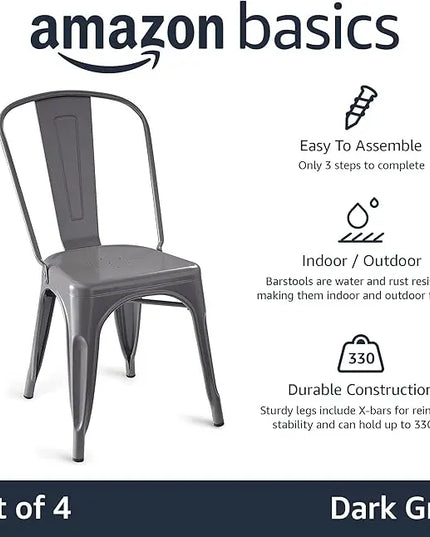 Amazon Basics Metal Dining Chairs, Dark Grey, 1 Count (Pack of 4) - LeafyLoom