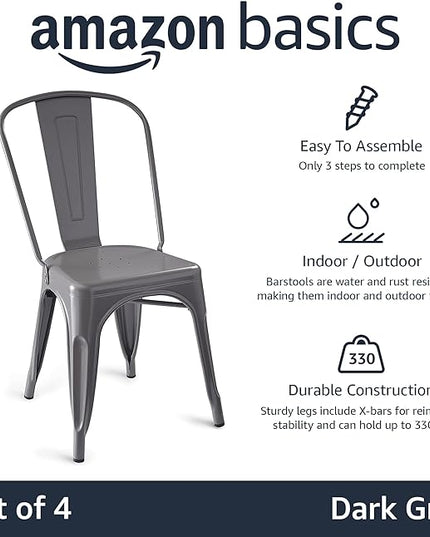 Amazon Basics Metal Dining Chairs, Dark Grey, 1 Count (Pack of 4) - LeafyLoom