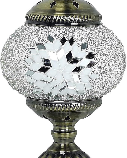 Turkish Mosaic Lamp Bohemian Tiffany Style Moroccan Bedside Lamps for Bedroom (White) - LeafyLoom