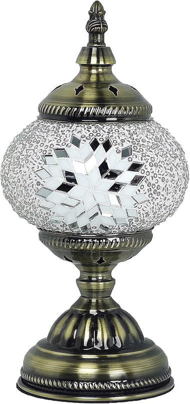 Turkish Mosaic Lamp Bohemian Tiffany Style Moroccan Bedside Lamps for Bedroom (White) - LeafyLoom