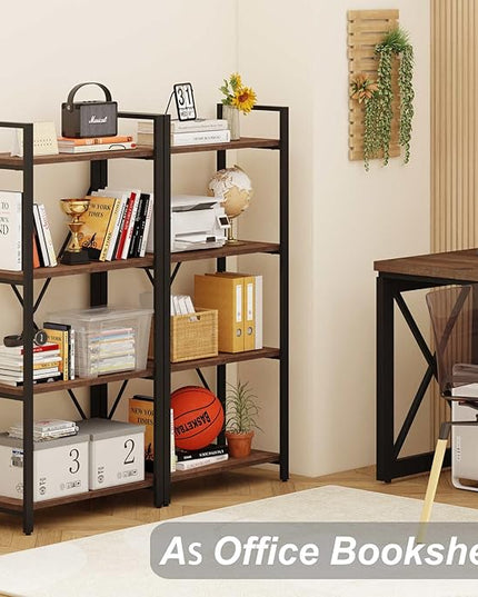BON AUGURE Industrial 4 Tier Bookshelf, Modern Open Etagere Bookcase, Wood Metal Vintage Shelving Unit for Office Bedroom and Living Room (Rustic Oak) - LeafyLoom