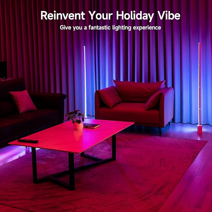 Smart Corner Floor Lamp - LED Floor Lamp with Alexa and App Control, 16 Million DIY Colors, Music Sync, DIY Color Modes,Timer Setting, Suitable for Living Room and Bedroom - LeafyLoom