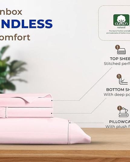 THREAD SPREAD Luxury Egyptian Cotton Sheets Twin XL Size - 600 Thread Count 3 PC Twin XL Sheets Deep Pockets, Soft, Cooling Extra Long Staple Sateen Weave College Dorm Bedding Twin XL - Blush - LeafyLoom