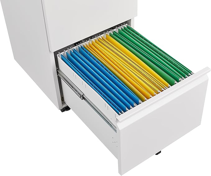 2 Drawer Mobile Lock and Casters,Pre-Assembled Metal Office Storage Filing Cabinets w/Anti-Dumping Fifth Round,for Letter/Legal/A4 Size,White - LeafyLoom