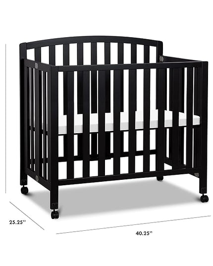 DaVinci Dylan Folding Portable 3-in-1 Convertible Mini Crib and Twin Bed in Ebony, Greenguard Gold Certified - LeafyLoom