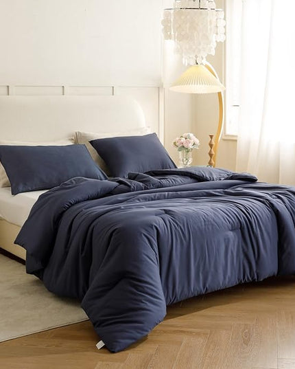 ROSGONIA Comforter Full Size for Boys Teen Girls Navy Blue, 3pcs (1 Blue Comforter & 2 Pillowcases), Lightweight Dorm Bedding Soft All Season Bed Set - LeafyLoom