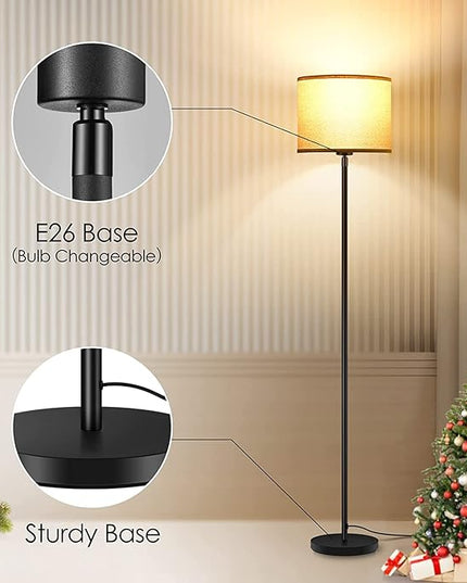BoostArea Floor Lamps for Living Room Bedroom, 9W Modern Standing Lamp with 3 Color Temperature, Simple Floor Lamp, Beige Linen Shade, On/Off Foot Switch, Tall Pole Lamp for Office, Classroom, Den - LeafyLoom