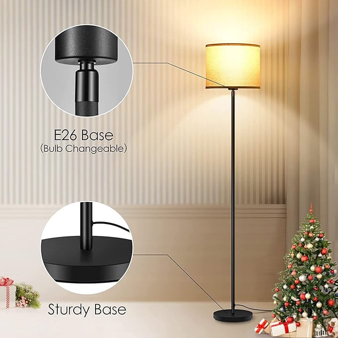 BoostArea Floor Lamps for Living Room Bedroom, 9W Modern Standing Lamp with 3 Color Temperature, Simple Floor Lamp, Beige Linen Shade, On/Off Foot Switch, Tall Pole Lamp for Office, Classroom, Den - LeafyLoom