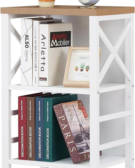 Bookcase, Industrial Small Bookshelf,3-Tier Bookcase Storage Organizer, Small Book Shelf for Small Spaces, Living Room, Bedroom and Home Office, White&Brown - LeafyLoom