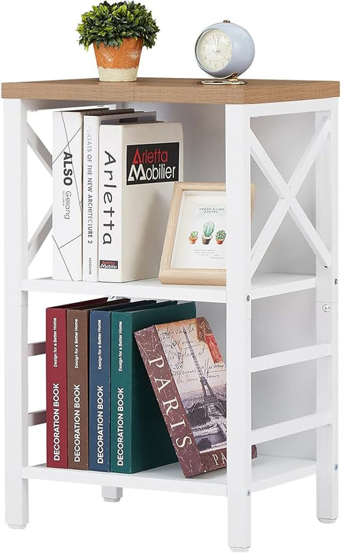 Bookcase, Industrial Small Bookshelf,3-Tier Bookcase Storage Organizer, Small Book Shelf for Small Spaces, Living Room, Bedroom and Home Office, White&Brown - LeafyLoom