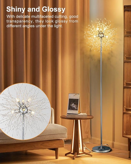 Modern Crystal Floor Lamp (6-Light, 70-Inch, Chrome), Standing Lamp with Footswitch, LED Floor Lamp for Living Room, Girls Room, Bedroom, Dresser, Office (Bulbs NOT Included) - LeafyLoom