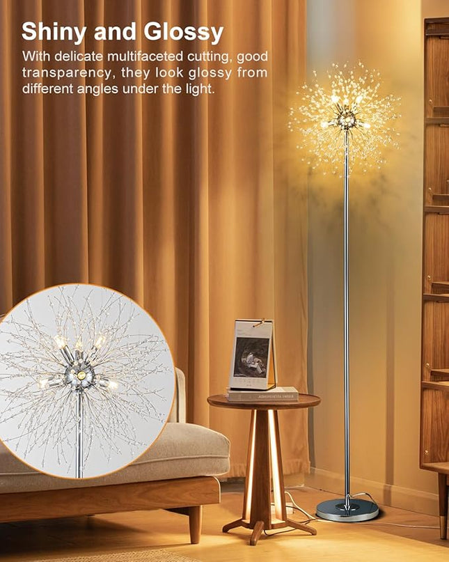 Modern Crystal Floor Lamp (6-Light, 70-Inch, Chrome), Standing Lamp with Footswitch, LED Floor Lamp for Living Room, Girls Room, Bedroom, Dresser, Office (Bulbs NOT Included) - LeafyLoom