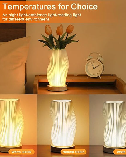 Bedside Lamps for Bedroom Nightstand Lamp,Vintage Style Striped Small Night Light Lamp,Gold Mini Modern Lamp with Woodbase,Gold Mini Table Lamp LED Lights for Living Room,Dorm,Kids Room,Office - LeafyLoom