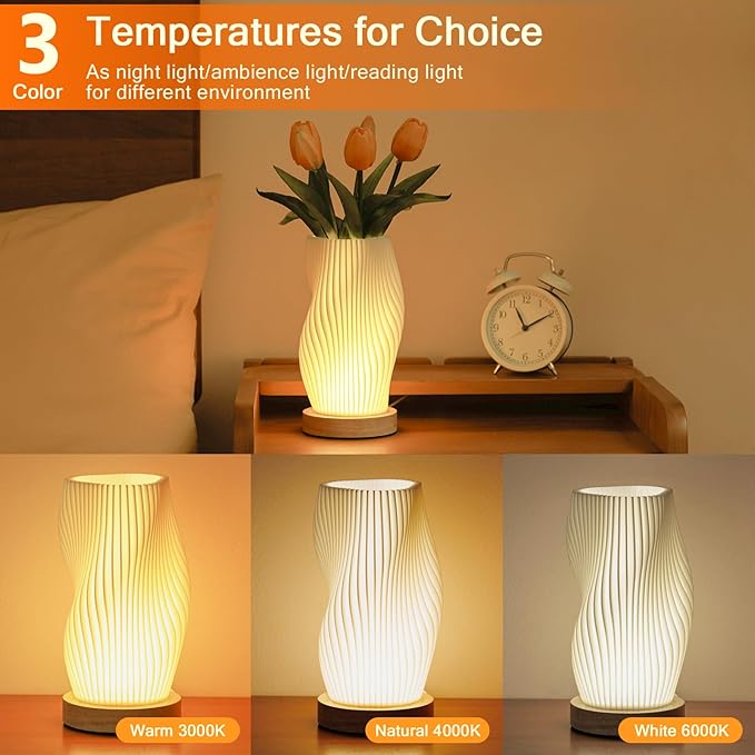 Bedside Lamps for Bedroom Nightstand Lamp,Vintage Style Striped Small Night Light Lamp,Gold Mini Modern Lamp with Woodbase,Gold Mini Table Lamp LED Lights for Living Room,Dorm,Kids Room,Office - LeafyLoom