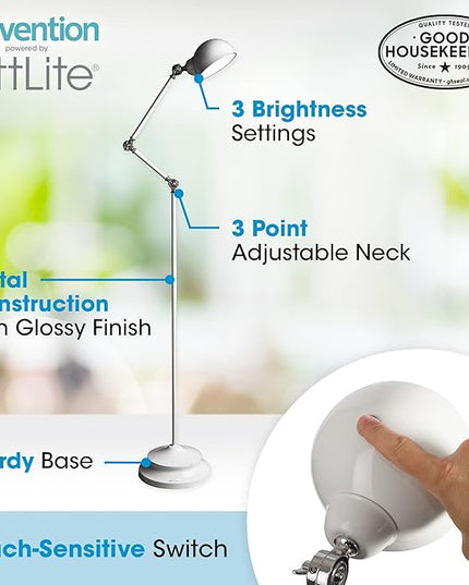 OttLite Pharmacy Adjustable LED Floor Lamp, Prevention Series - Designed to Reduce Eyestrain - 3-Point Adjustable Neck, 3 Brightness Settings with Touch Controls - Office Work, Reading & Studying - LeafyLoom