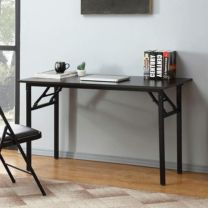 SogesGame Computer Desk, 55 Inch Modern Simple Style Folding Tables, Home Office Writing Desk, Space Saving Foldable Table, No Install Needed, Black - LeafyLoom