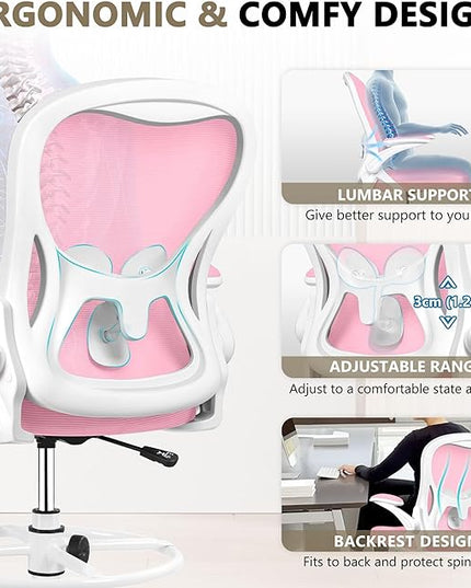 Drafting Chair, Tall Office Chair Ergonomic Standing Desk chair, Lumbar Support Computer Chair Swivel Task Rolling Chair with Adjustable Flip-up Armrests & Foot Ring (Pink) - LeafyLoom