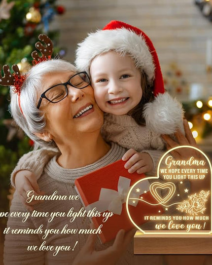 Grandma Gifts from Granddaughter, to My Grandma Acrylic Engraved Night Light with Base, Birthday Gifts, Mothers Day Gifts for Grandma from Grandchildren - LeafyLoom