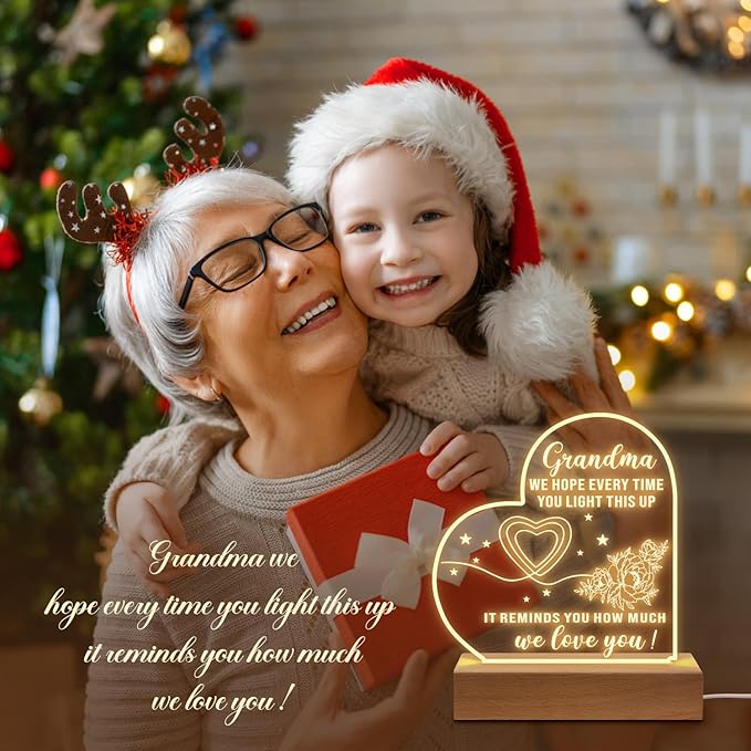 Grandma Gifts from Granddaughter, to My Grandma Acrylic Engraved Night Light with Base, Birthday Gifts, Mothers Day Gifts for Grandma from Grandchildren - LeafyLoom
