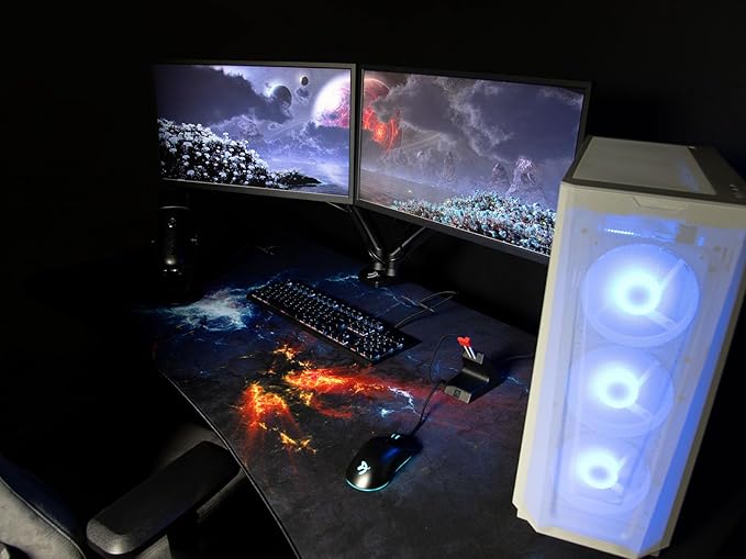 Arozzi Arena Special Edition Ultrawide Curved Gaming and Office Desk with Full Surface Water Resistant Desk Mat Custom Monitor Mount Cable Management Cut Outs - Omega - LeafyLoom