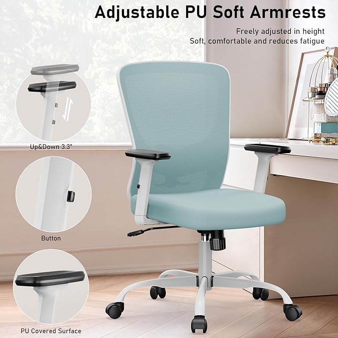 Office Chair, Ergonomic Desk Chair with Adjustable High Back, Breathable Mesh Computer Chair with Adjustable Armrests, Rolling Swivel Comfy Task Chairs, Executive Chair for Home Office - LeafyLoom