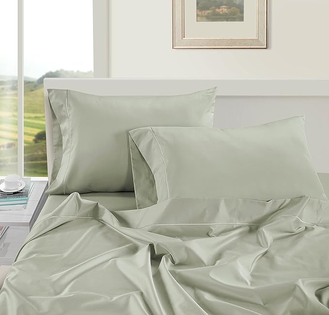 LANE LINEN Luxury 100% Egyptian Cotton Bed Sheets - 1000 Thread Count 4-Piece Mineral Queen Set Bedding Sateen Weave 16" Deep Pocket (Fits Upto 17" Mattress) - LeafyLoom