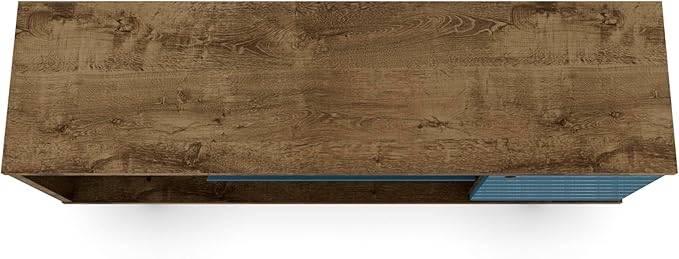 Manhattan Comfort Liberty Mid Century Modern TV Stand for Televisions up to 50 Inches, Bedroom and Living Room Entertainment Center with Storage, Shelves, and Cabinet, 53" Wide, Rustic Brown/Aqua - LeafyLoom