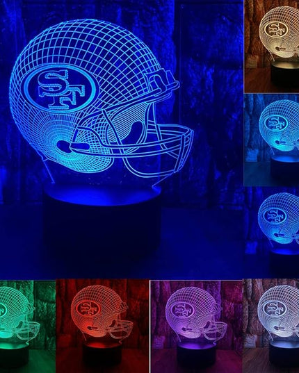 chenshiyan American Rugby Competition Football Helmet Shape 3D Optical Illusion LED Bedroom Decor Sleep Table Lamp with Remote 7 Colors Night Light Birthday Xmas Gifts for Kids SF Fans, Men, Women - LeafyLoom