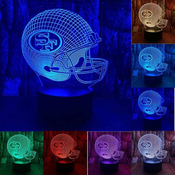 chenshiyan American Rugby Competition Football Helmet Shape 3D Optical Illusion LED Bedroom Decor Sleep Table Lamp with Remote 7 Colors Night Light Birthday Xmas Gifts for Kids SF Fans, Men, Women - LeafyLoom