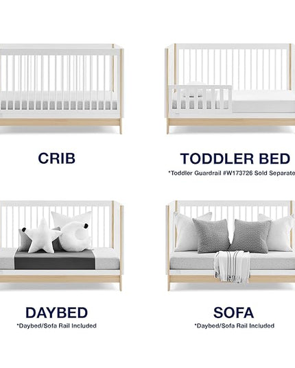 Delta Children babyGap Tate 4-in-1 Convertible Crib + Brannan Bear Bookcase with Bins + Brannan Bear Wall Shelf with 4 Hooks, Bianca White/Natural (Bundle) - LeafyLoom