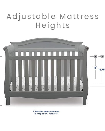 Delta Children Lancaster 4-in-1 Convertible Baby Crib, Grey + Serta Perfect Slumber Dual Sided Recycled Fiber Core Crib and Toddler Mattress (Bundle) - LeafyLoom