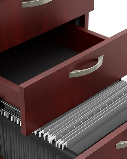 Bush Business Furniture Office in an Hour 3 Rolling File Cabinet | Mobile Under Desk Drawers for Letter, Legal, and A4-size Document Storage, Hansen Cherry - LeafyLoom